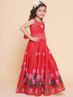 Thumbnail for Girls Red Floral Printed Dress for Kids - Bhama - Distacart