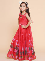 Thumbnail for Girls Red Floral Printed Dress for Kids - Bhama - Distacart