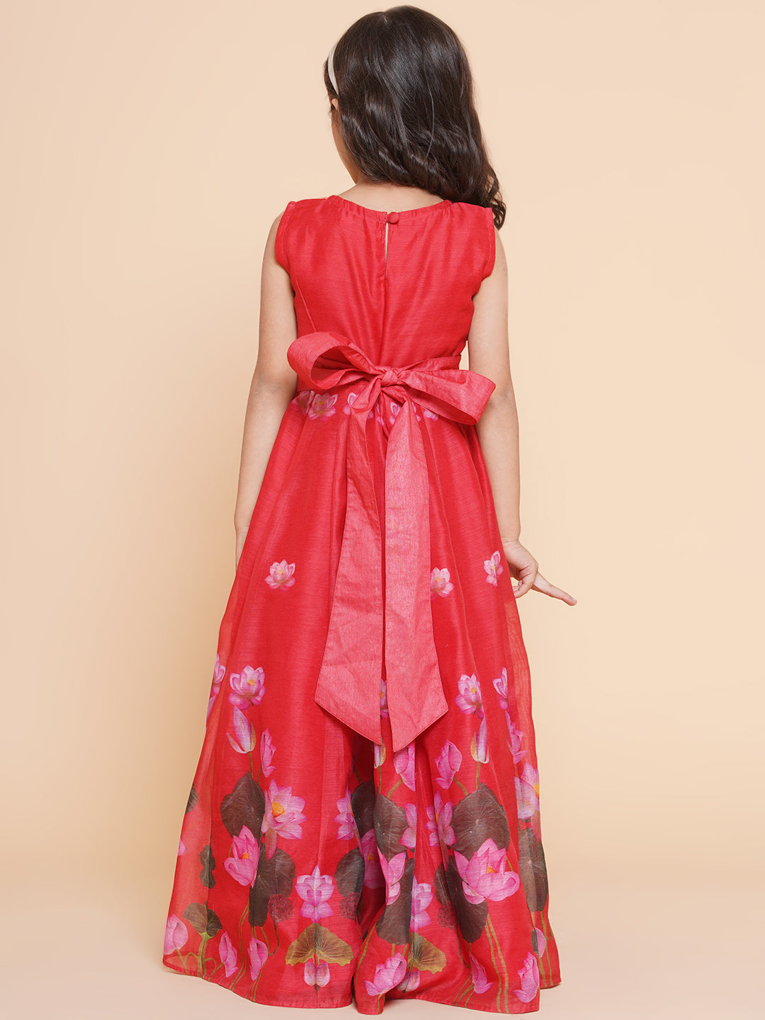 Girls Red Floral Printed Dress for Kids - Bhama - Distacart