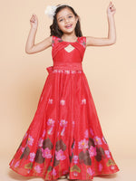 Thumbnail for Girls Red Floral Printed Dress for Kids - Bhama - Distacart