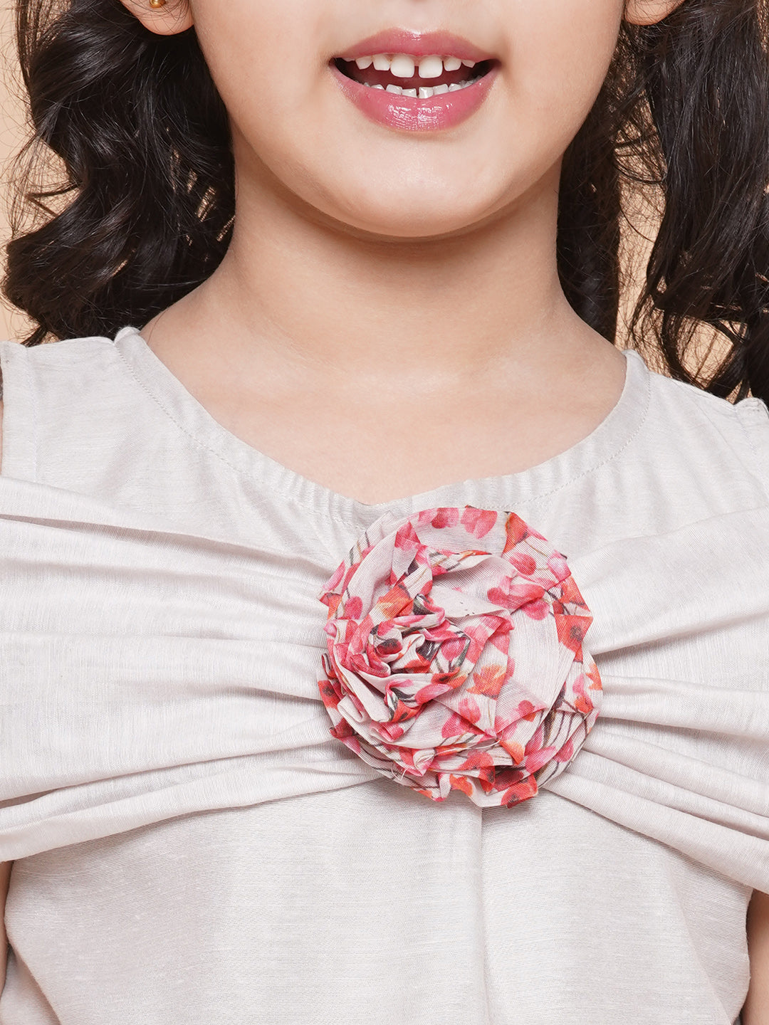 Girls Off White Flower Digital Printed Fit & Flared Maxi Dress. for Kids - Bhama - Distacart