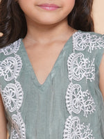 Thumbnail for Girls Green Net Embroidered Fit & Flare Gown. for Kids - Bhama - Distacart