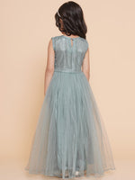 Thumbnail for Girls Green Net Embroidered Fit & Flare Gown. for Kids - Bhama - Distacart