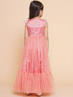 Thumbnail for Girls Peach Net Embroidered Frill Gown for Kids - Bhama - Distacart