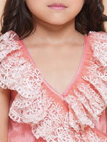 Thumbnail for Girls Peach Net Embroidered Frill Gown for Kids - Bhama - Distacart