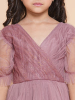 Thumbnail for Girls Onion Pink Net Embellished Fit & Flared Maxi Dress. for Kids - Bhama - Distacart