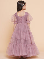 Thumbnail for Girls Onion Pink Net Embellished Fit & Flared Maxi Dress. for Kids - Bhama - Distacart