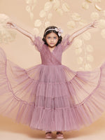 Thumbnail for Girls Onion Pink Net Embellished Fit & Flared Maxi Dress. for Kids - Bhama - Distacart