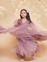 Thumbnail for Girls Onion Pink Net Embellished Fit & Flared Maxi Dress. for Kids - Bhama - Distacart