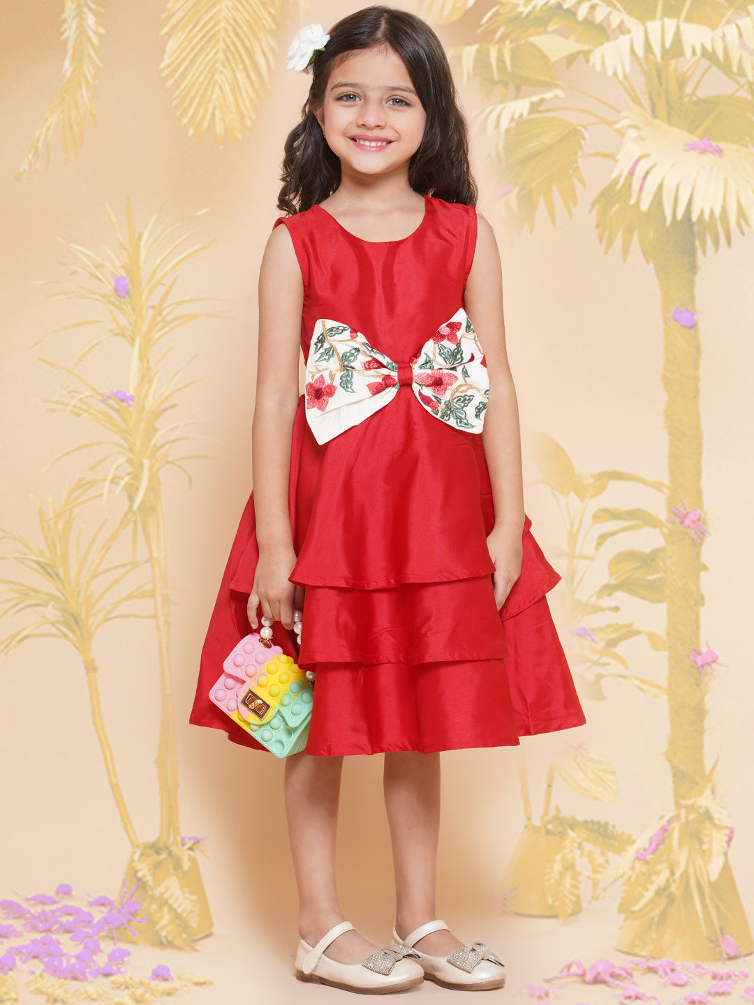 Girls Red Solid A-Line Dress. for Kids - Bhama - Distacart