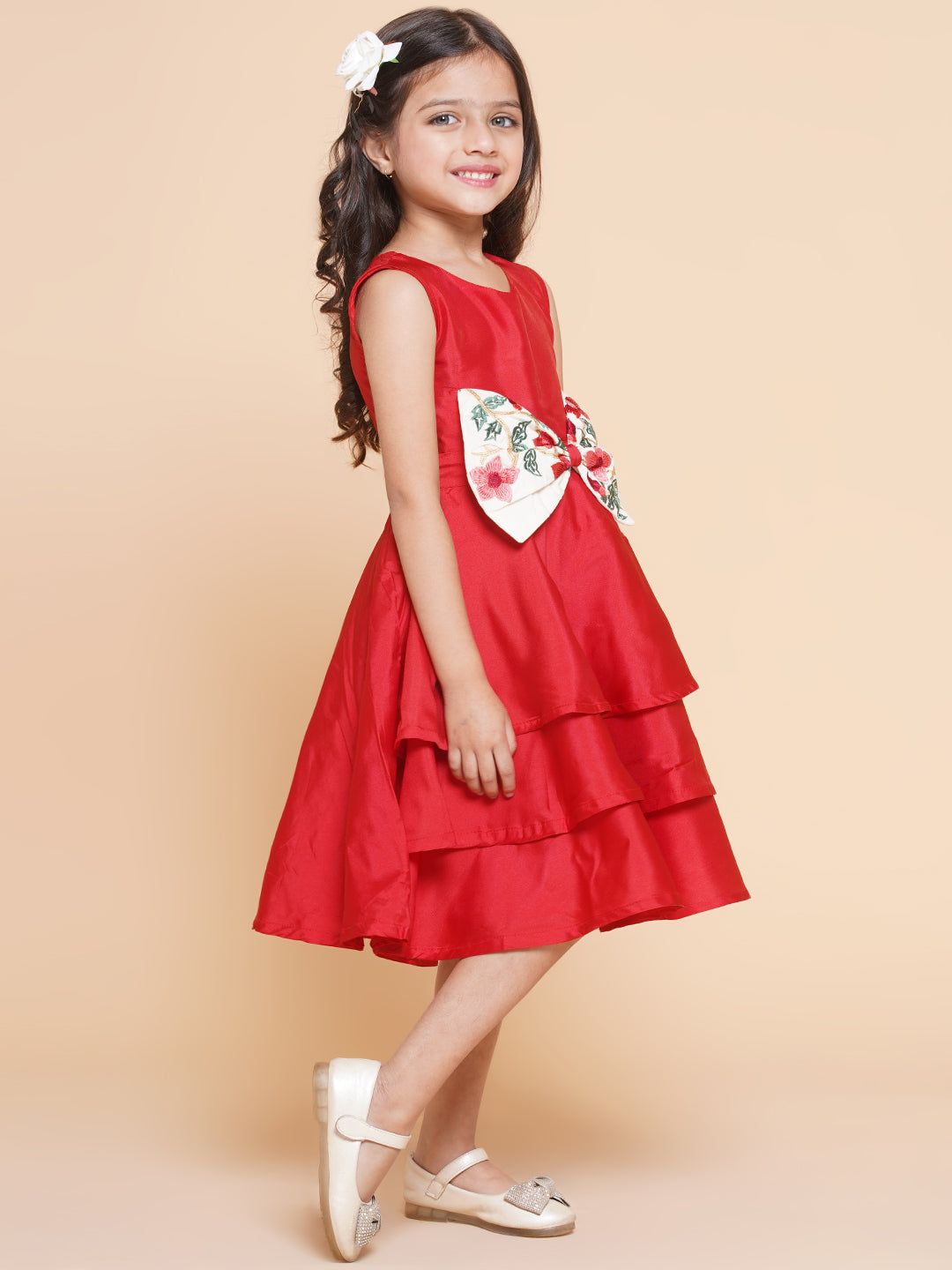 Girls Red Solid A-Line Dress. for Kids - Bhama - Distacart