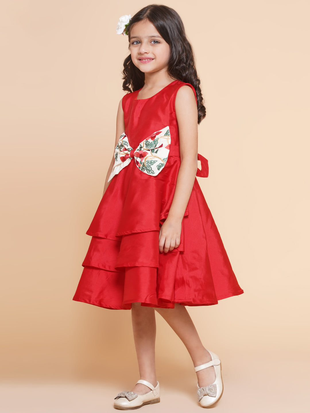 Girls Red Solid A-Line Dress. for Kids - Bhama - Distacart