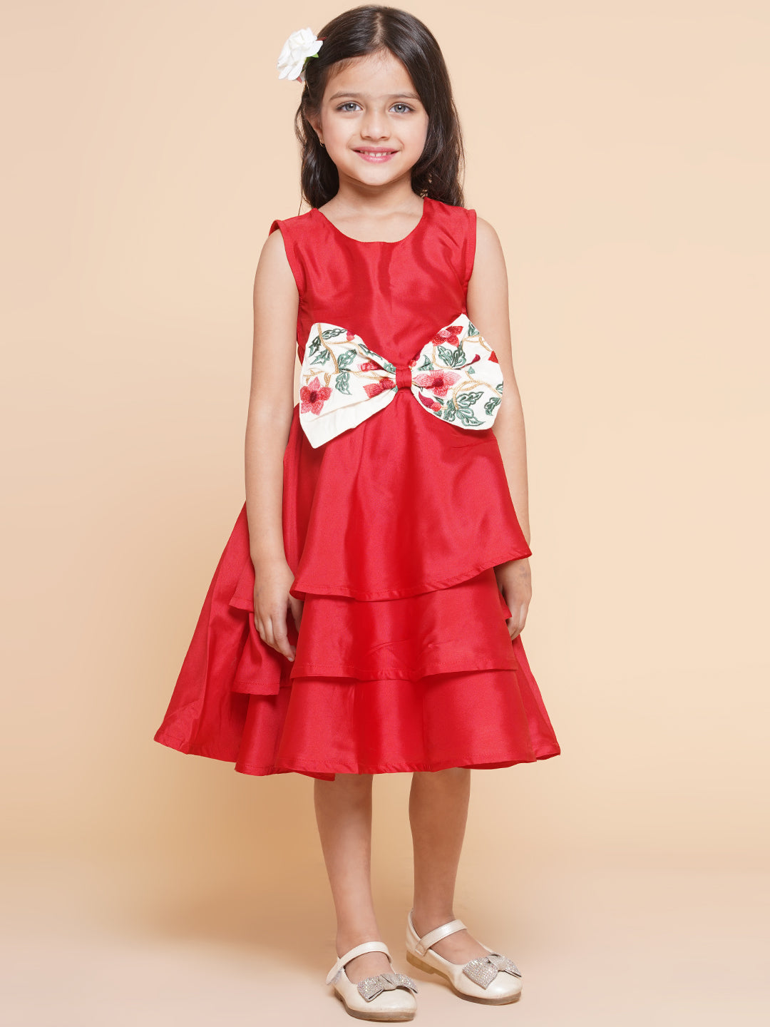 Girls Red Solid A-Line Dress. for Kids - Bhama - Distacart