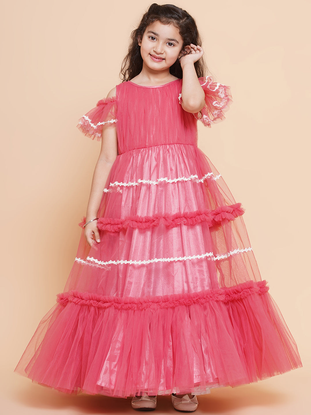Girls Cold Shoulder Tiered Fit & Flare Maxi Dress for Kids - Bhama - Distacart