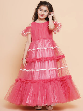 Girls Cold Shoulder Tiered Fit & Flare Maxi Dress for Kids - Bhama - Distacart
