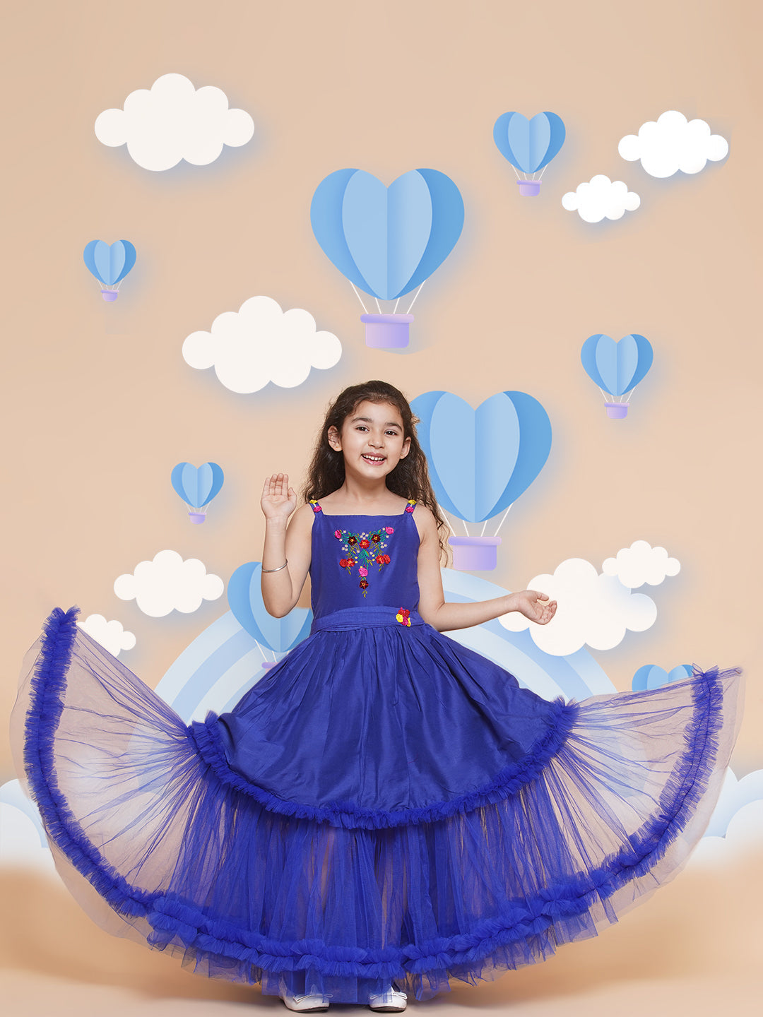 Girls Floral Embroidered Satin Fit & Flare Dress for Kids - Bhama - Distacart