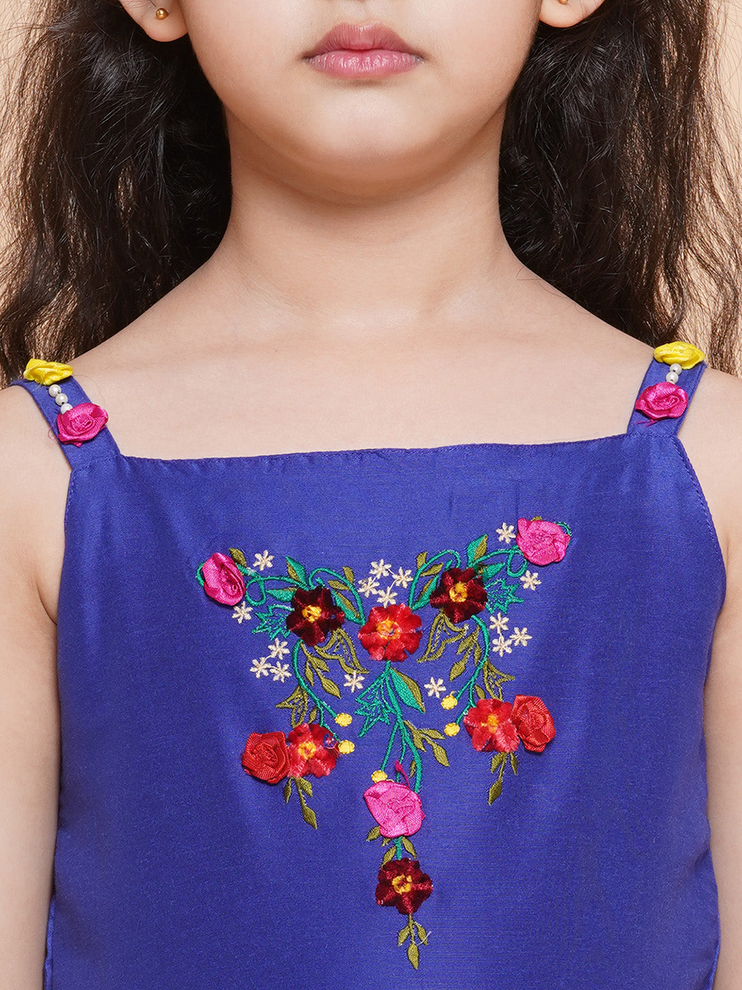 Girls Floral Embroidered Satin Fit & Flare Dress for Kids - Bhama - Distacart