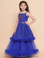 Thumbnail for Girls Floral Embroidered Satin Fit & Flare Dress for Kids - Bhama - Distacart