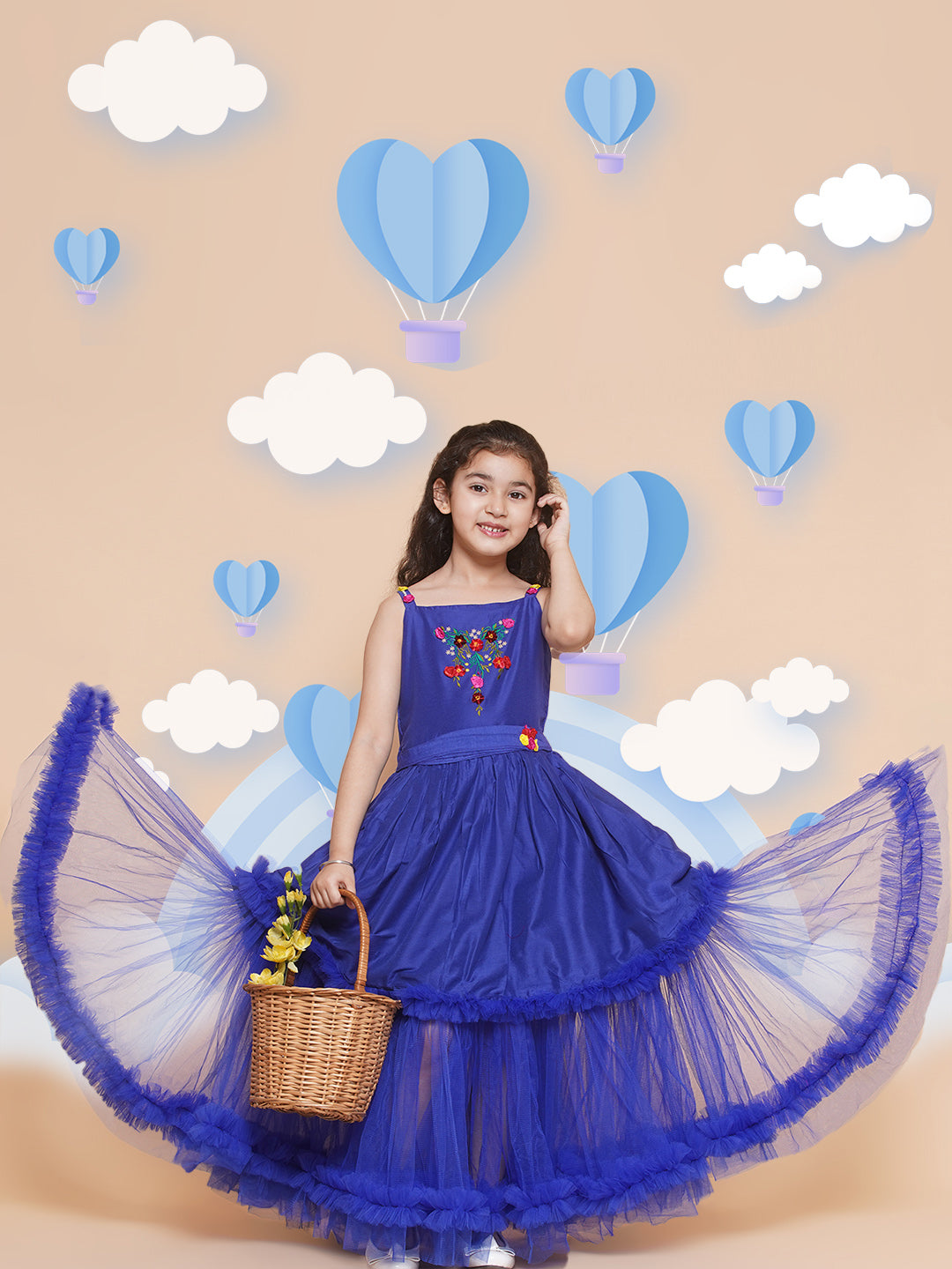 Girls Floral Embroidered Satin Fit & Flare Dress for Kids - Bhama - Distacart