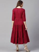 Thumbnail for Yufta Women Maroon Embroidered Tiered Anarkali Kurta