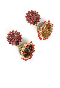 Thumbnail for Tehzeeb Creations Golden Colour Earrings With Red Pearl