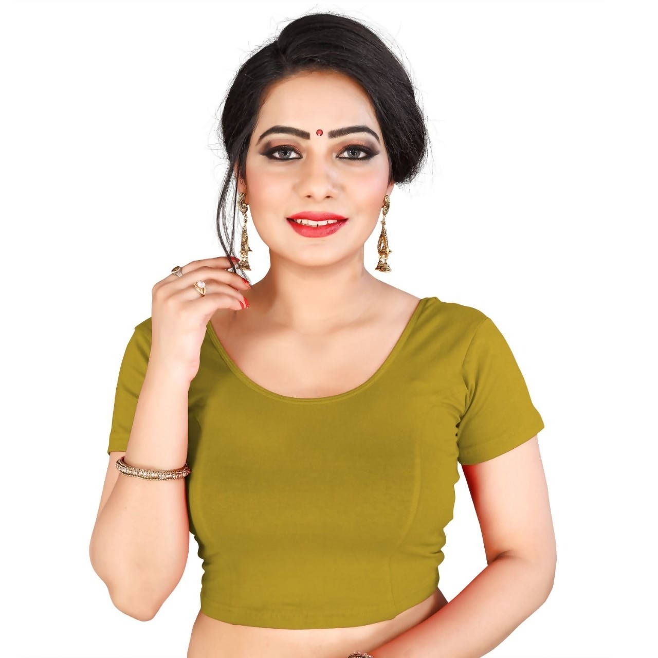 Vamika Mehandi Lycra Plain Blouse - Distacart