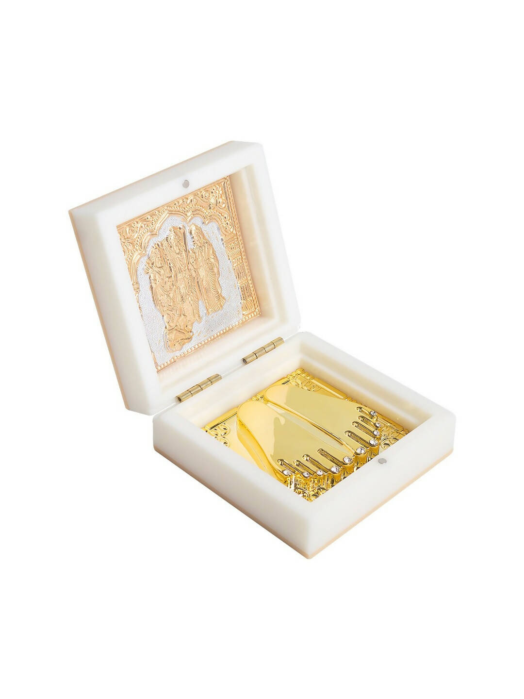 Golden Peacock White 24 CT Gold Polished Ram Darbar Prayer Box - Distacart