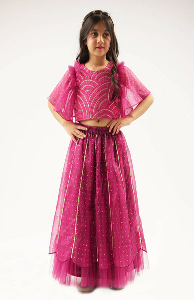 Lil Drama Bollywood Tadka Wine Ghagra Choli Dupatta Set For Girls - Distacart