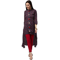 Thumbnail for NOZ2TOZ Blue Printed 3/4Th Sleeve Cotton Low High Kurta With Tussle Work - Distacart