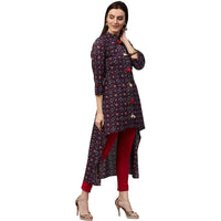 Thumbnail for NOZ2TOZ Blue Printed 3/4Th Sleeve Cotton Low High Kurta With Tussle Work - Distacart