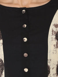 Thumbnail for NOZ2TOZ Black & Beige Printed 3/4Th Sleeve Cotton A-Line Kurta - Distacart