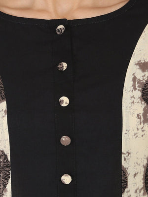 NOZ2TOZ Black & Beige Printed 3/4Th Sleeve Cotton A-Line Kurta - Distacart