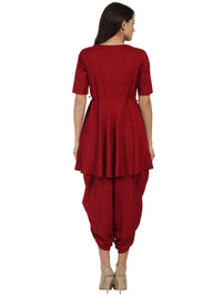 Thumbnail for NOZ2TOZ Maroon Half Sleeve Rayon A-Line Kurta With Red Pleated Dhoti - Distacart
