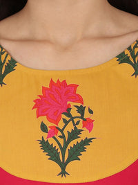 Thumbnail for NOZ2TOZ Pink 3/4Th Sleeve Cotton Long Anarkali Kurta With Printed Yoke - Distacart