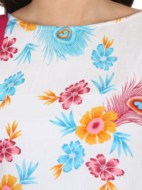 Thumbnail for NOZ2TOZ White Printed One Side Sleeve Rayon Flared Kaftan Kurta - Distacart