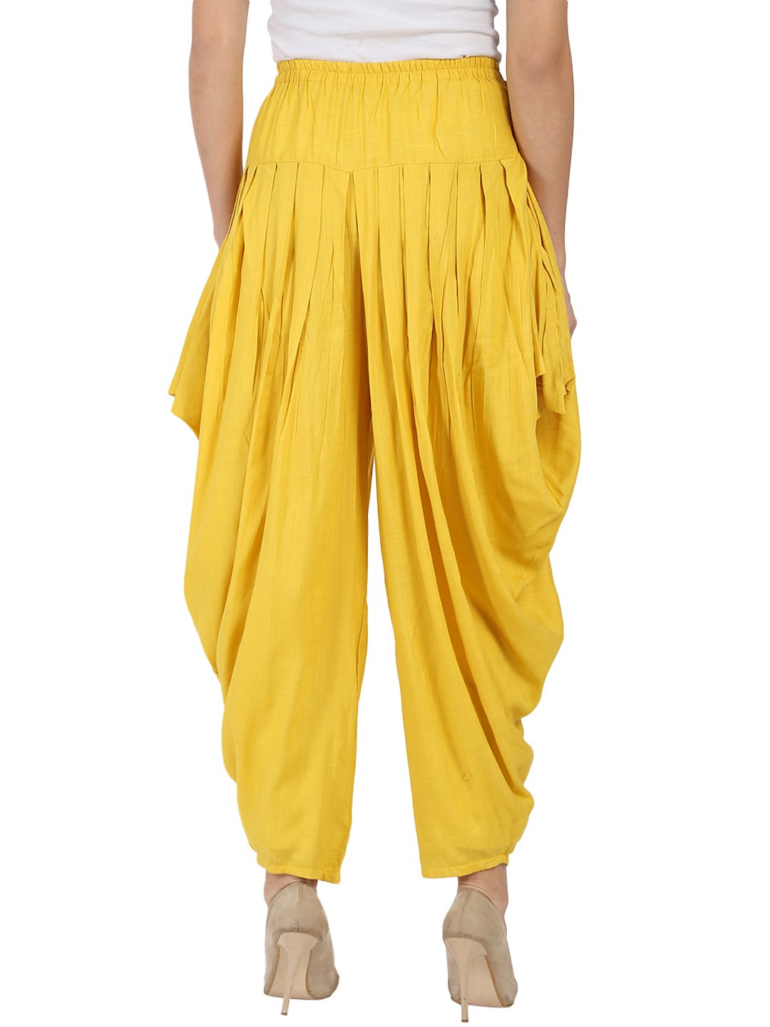 NOZ2TOZ Yellow Rayon Slub Ankle Length Pleated Dhoti - Distacart