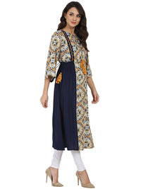 Thumbnail for NOZ2TOZ Blue Printed 3/4Th Sleeve Rayon Anarkali Kurta With Embroidery Work - Distacart