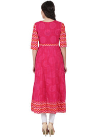 Thumbnail for NOZ2TOZ Pink Printed 3/4Th Sleeve Cotton Anarkali Kurta - Distacart
