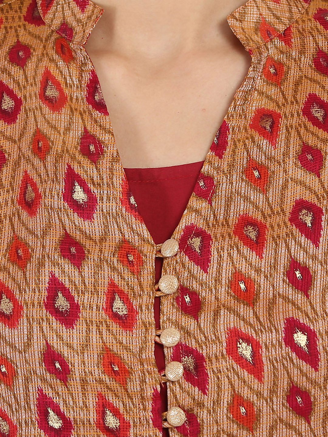 NOZ2TOZ Red Printed 3/4Th Sleeve Chandri Double Layer Kurta - Distacart