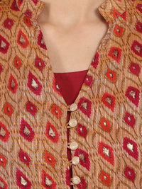 Thumbnail for NOZ2TOZ Red Printed 3/4Th Sleeve Chandri Double Layer Kurta - Distacart