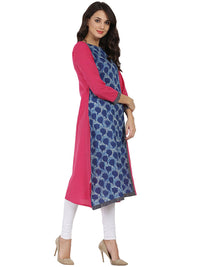 Thumbnail for NOZ2TOZ Blue & Pink Printed 3/4Th Sleeve Cotton Kurta - Distacart