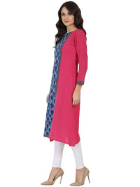 Thumbnail for NOZ2TOZ Blue & Pink Printed 3/4Th Sleeve Cotton Kurta - Distacart
