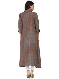 Thumbnail for NOZ2TOZ Brown Printed 3/4Th Sleeve Cotton Kurta With Front Open - Distacart