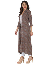 Thumbnail for NOZ2TOZ Brown Printed 3/4Th Sleeve Cotton Kurta With Front Open - Distacart