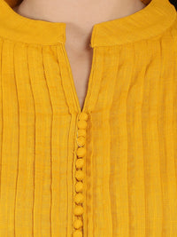Thumbnail for NOZ2TOZ Mustard Sleeveless Cotton Slub A-Line Kurta - Distacart