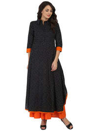 Thumbnail for NOZ2TOZ Black Printed 3/4Th Sleeve Pathani Shape Kurta - Distacart