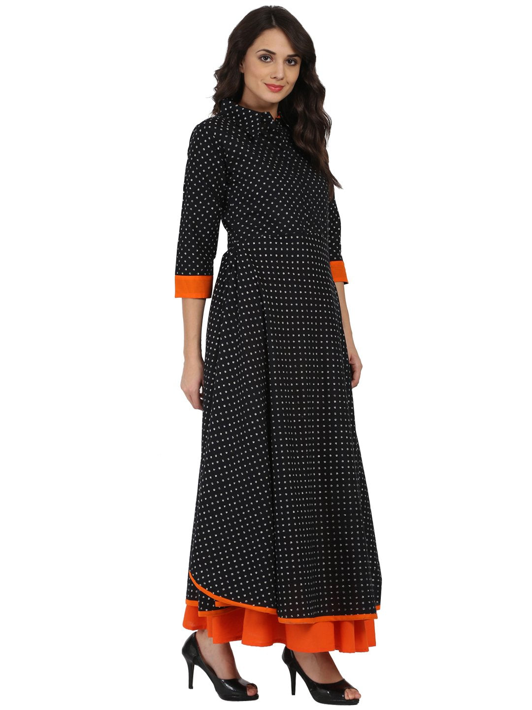NOZ2TOZ Black Printed 3/4Th Sleeve Pathani Shape Kurta - Distacart