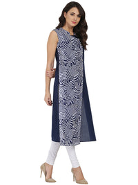 Thumbnail for NOZ2TOZ Blue Printed Sleeveless Georgette Angrakha Style Kurta - Distacart