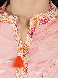 Thumbnail for NOZ2TOZ Peach Marval Printed 3/4Th Sleeve Cotton Kurta - Distacart