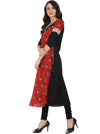 Thumbnail for NOZ2TOZ Black & Red Printed Half Sleeve Cotton A-Line Kurta - Distacart